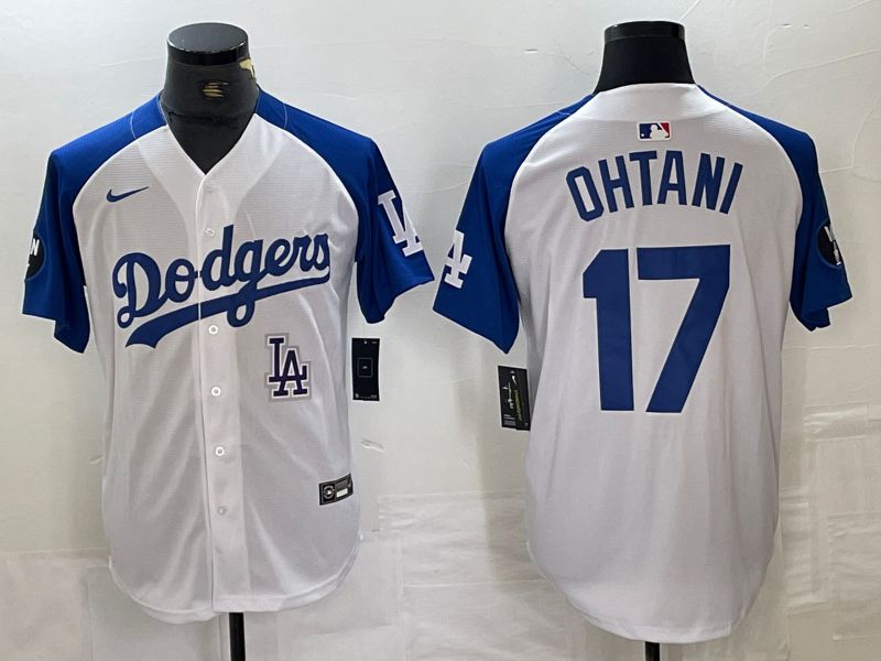 Men Los Angeles Dodgers #17 Ohtani White blue Fashion Nike Game MLB Jersey style 1->->MLB Jersey